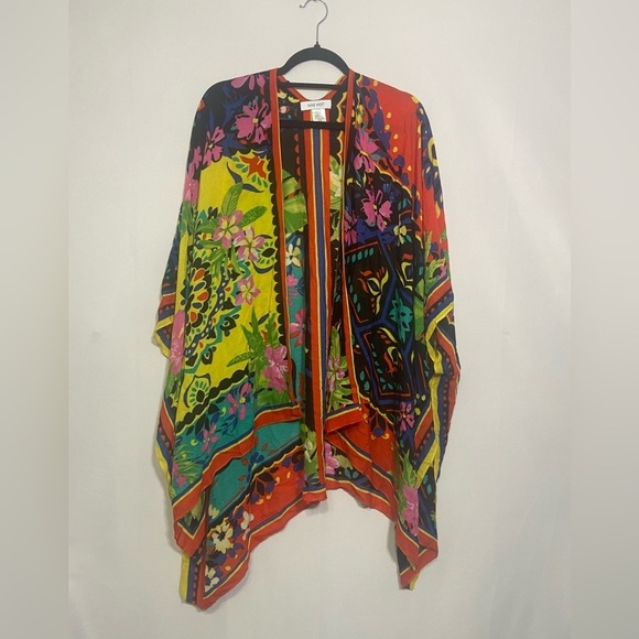 Nine West LIKE NEW tile botanical tropical print open front long line kimono - Picture 1 of 4